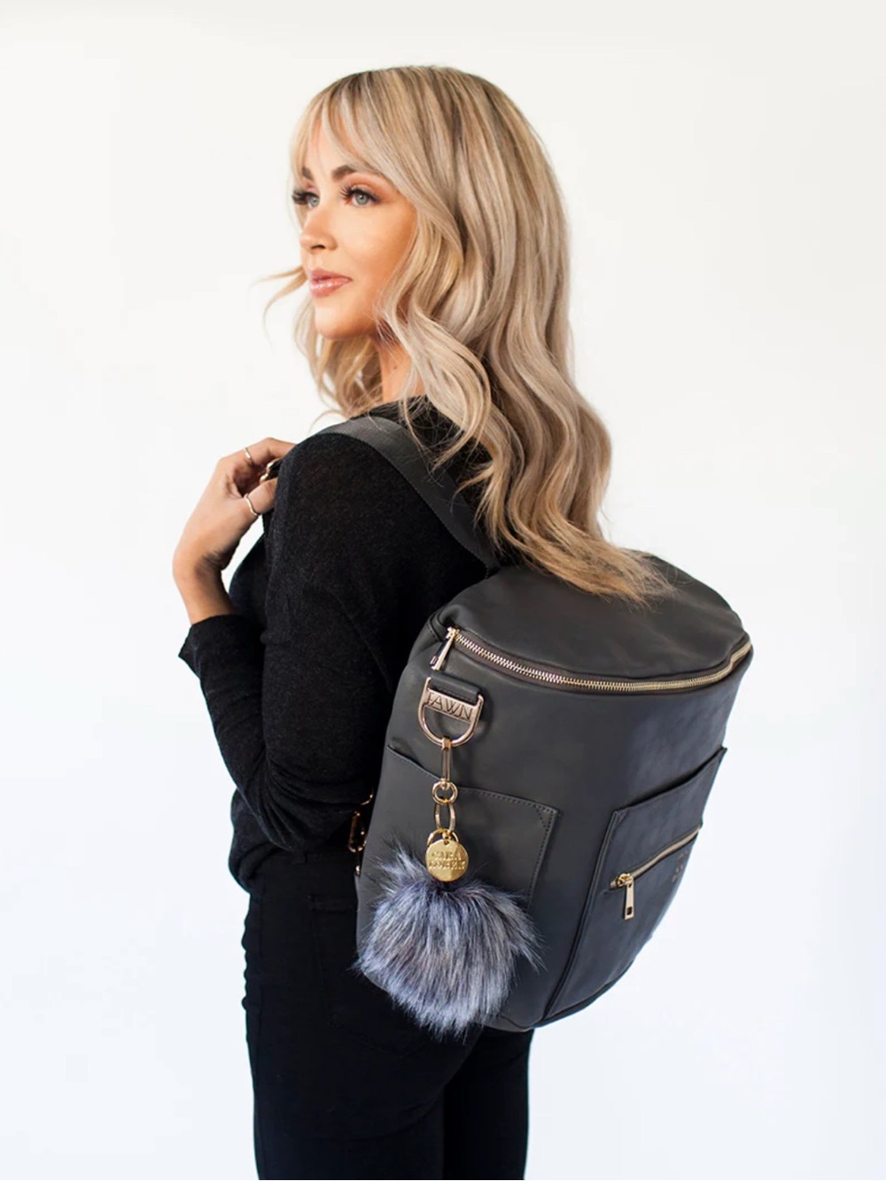 Fawn Design x Cara Loren Leather Backpack in dark grey